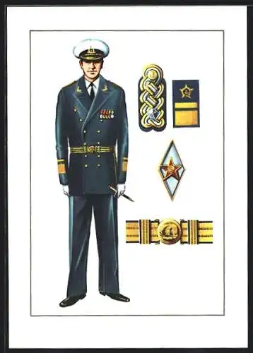 AK Admiral der Volksmarine in Paradeuniform, Schulterstück und Ärmelabzeichen eines Konteradmirals