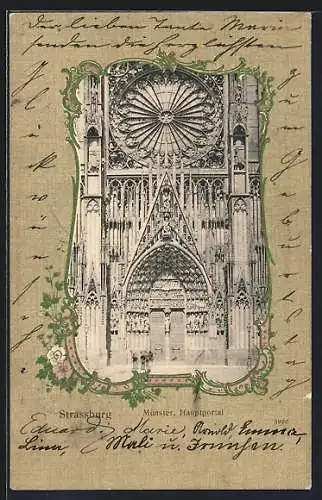 AK Strassburg, Hauptportal des Münsters im Passepartout