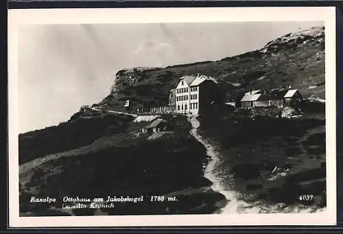 AK Ottohaus am Jakobskogel, Raxalpe, Berghütte mit Weg und Umgebung