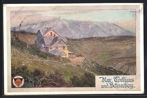 Künstler-AK Thörlhaus, Partie mit Rax und Schneeberg, Deutscher Schulverein