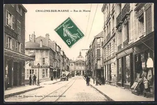 AK Châlons-sur-Marne, Rue de Marne, Strassenpartie