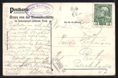 Künstler-AK Dominikushütte, Aussenansicht der Berghütte im Zamsergrund