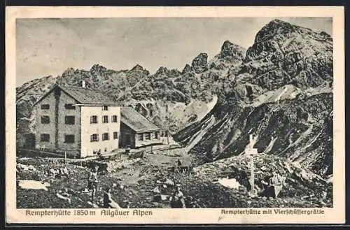 AK Kemptner-Hütte, Berghütte vor Gebirgspanorama