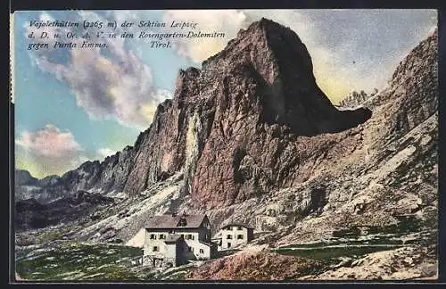 AK Vajolethütten, Sektion Leipzig d. D. u. Oe. A. V. in den Rosengarten-Dolomiten gegen Punta Emma