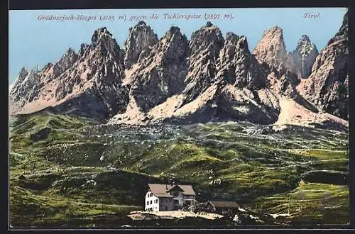 AK Grödnerjoch-Hospiz, Berghütte gegen die Tschierspitze