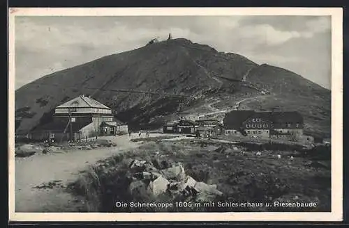 AK Schneekoppe mit Riesenbaude und Schlesierhaus