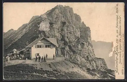 AK Admonter Haus, Männer an der Hütte, Blick auf den Natterriegel