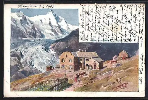 Künstler-AK Edward Theodore Compton: Glocknerhaus, Alpenpanorama, Um 1900