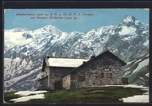 AK Dresdner Hütte d. D. u. Oe. A.V.S. Dresden mit Stubaier Wildspitze