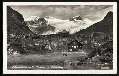 AK Johanneshütte, Ansicht mit Grossvenediger und Rainerkees