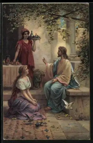 Künstler-AK Christus bei Maria und Martha