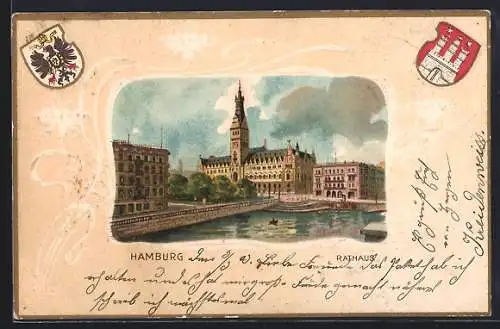 Passepartout-Lithographie Hamburg, Rathaus u. Wappen