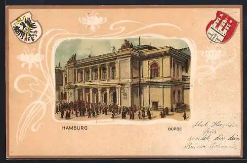 Passepartout-Lithographie Hamburg, Börse mit Wappen