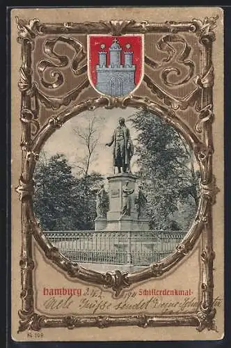 AK Hamburg, Schillerdenkmal mit Wappen