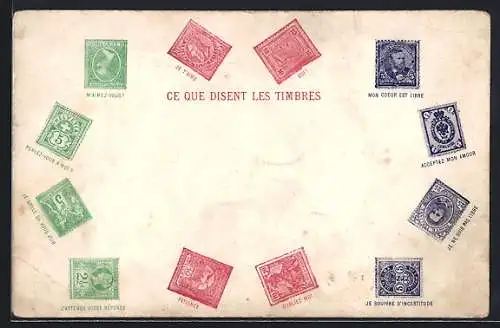 AK Briefmarkensprache, Patience, Mon Coeur est libre, Je souffre d`Incertitude