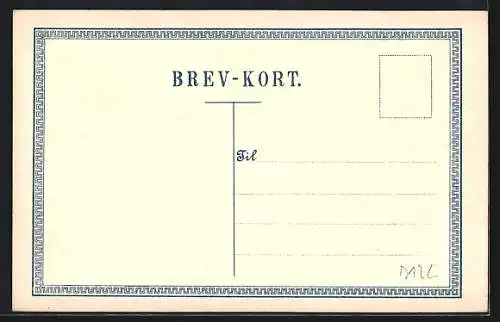 AK Briefmarken und Wappen von Dänemark mit Landkarte