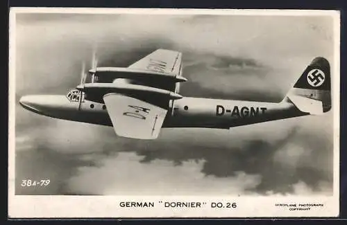 AK Wasserflugzeug Dornier DO. 26, Flugboot über den Wolken,  am Heck