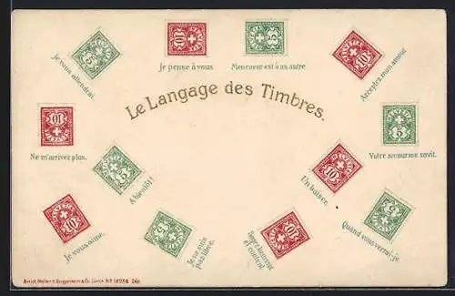 AK Schweiz, Briefmarken, Briefmarkensprache