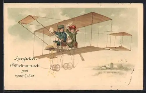 Künstler-AK Kinder mit Briefen in einem Flugzeug