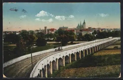 AK Louny, Teilansicht mit Brücke