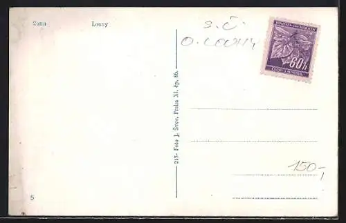 AK Louny, Strassenpartie mit Bussen