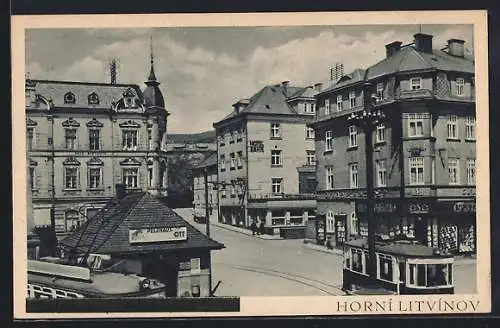 AK Oberleutensdorf / Litvinov, Strassenbahn am Waldsteinplatz