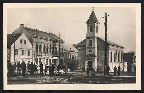 AK Lom u Mostu, Marktplatz mit Kirche