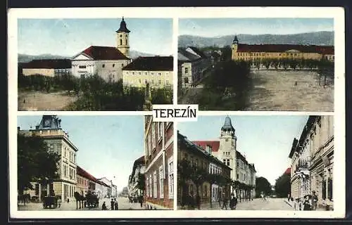 AK Theresienstadt / Terezin, Blick auf Kloster, Paradeplatz und Strassenpartie