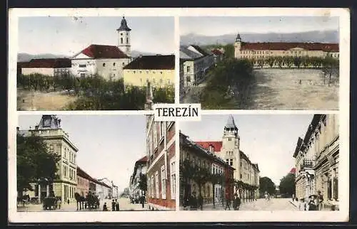 AK Theresienstadt / Terezin, Blick auf Kloster, Paradeplatz und Strassenpartie