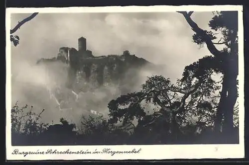 AK Aussig / Usti, Burgruine Schreckenstein im Morgennebel