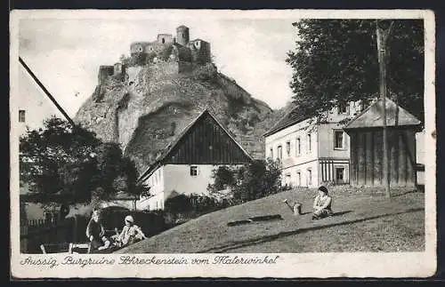 AK Aussig / Usti, Burgruine Schreckenstein vom Malerwinkel gesehen