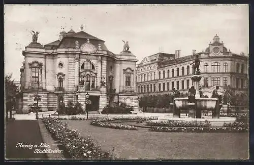 AK Aussig / Usti, Blick zum Stadttheater