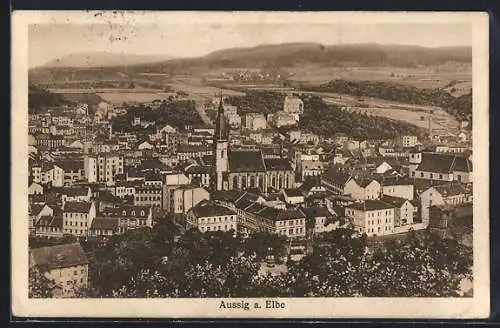 AK Aussig a. Elbe, Panorama aus der Vogelschau