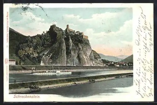 AK Aussig / Usti, Burg Schreckenstein mit Dampfer