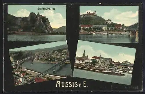 AK Aussig-Usti, Schreckenstein, Brücke, Schiffe