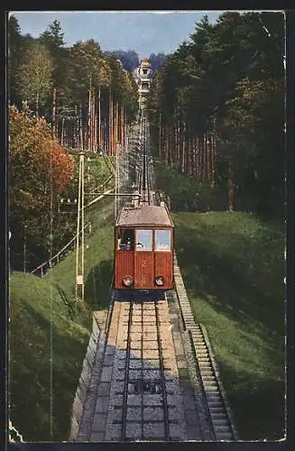 AK Baden-Baden, Drahtseilbahn a. d. Merkur von Wald umgeben