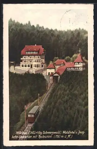 AK Wildbad, Schwarzwald Waldhotel & Bergbahn, Endstation mit Restaurant