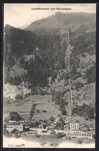 AK Lauterbrunnen, Teilansicht mit Mürrenbahn, Bergbahn