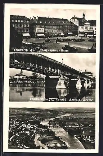 AK Leitmeritz / Litomerice, Ring, Konrad-Henlein-Brücke & Gesamtansicht