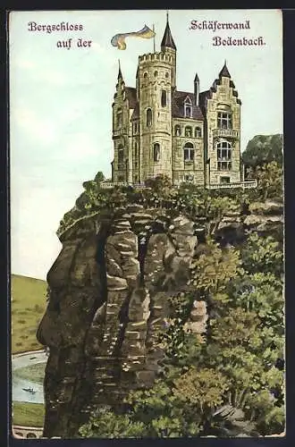 Künstler-AK Tetschen-Bodenbach / Decin, Bergschloss auf der Schäferwand