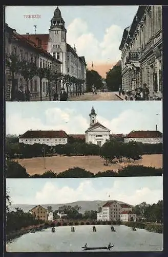 AK Theresienstadt / Terezin, Strassenpartie im Stadtkern, Kirche