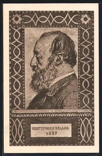 AK Dichter Gottfried Keller, 1889