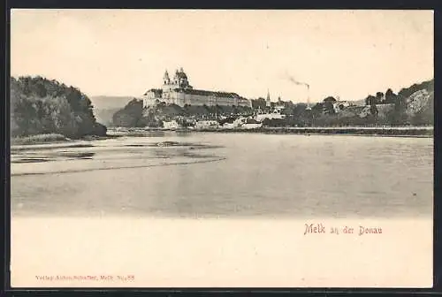 AK Melk an der Donau, Ortsansicht vom Fluss aus