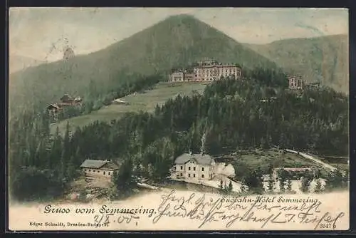 AK Semmering, Ortsansicht mit dem Südbahn-Hotel