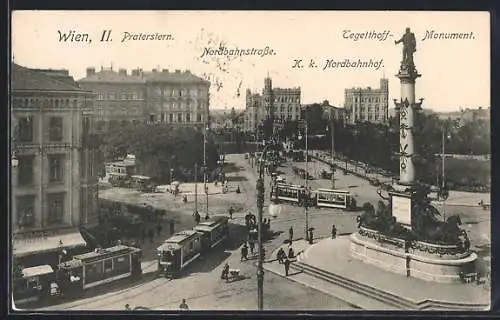 AK Wien, Strassenbahnverkehr am Tegetthoff-Monument