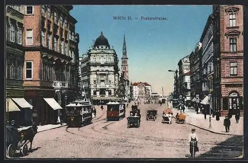 AK Wien II., Praterstrasse mit Strassenbahn