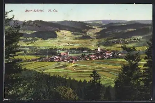 AK Aigen-Schlägl /Ob.-Öst., Gesamtansicht aus der Ferne