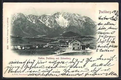 AK Puchberg am Schneeberg, Bahnhof und der Schneeberg