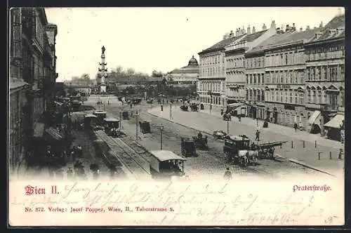 AK Wien, Pferdebahn in der Praterstrasse