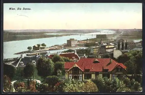 AK Wien, Panoramablick auf die Donau